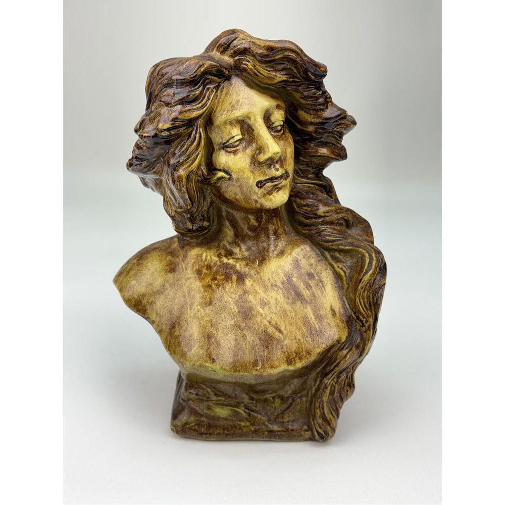 Vintage Woman's Bust Statue Sculpture Chalkware Art Nouveau Style 10.75in H